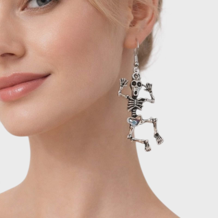 Cercei in forma de schelet din material inoxidabil argintiu [2]