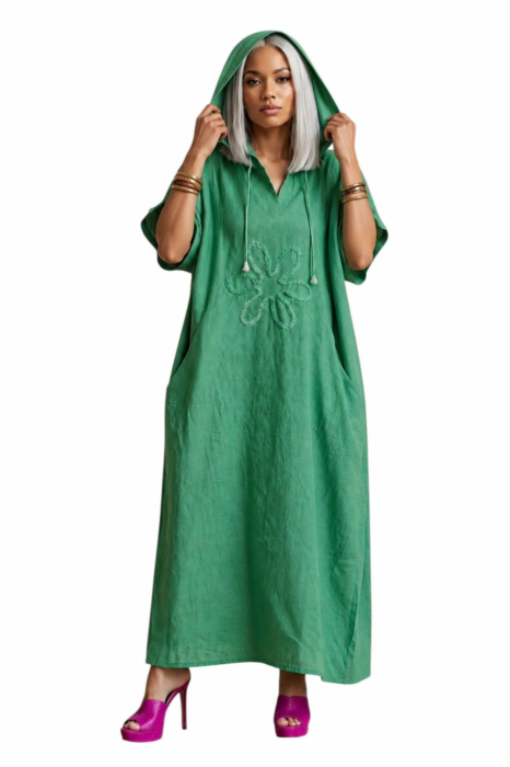 Rochie lunga din bumbac verde tip hanorac [3]