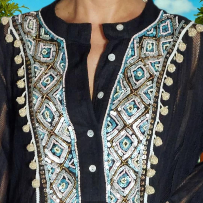 Rochie Asimetrica pe Fond Negru Transparenta cu Placa din Paiete la Decolteuu [5]