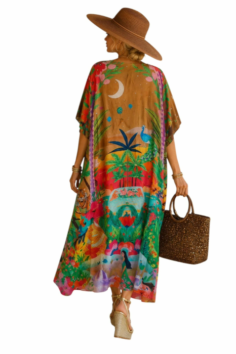 Rochie din vascoza cu imprimeu colorat si decolteu in V [3]