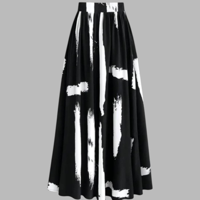 Fusta Lunga pe Fond Negru cu Dungi Abstracte Chic [2]