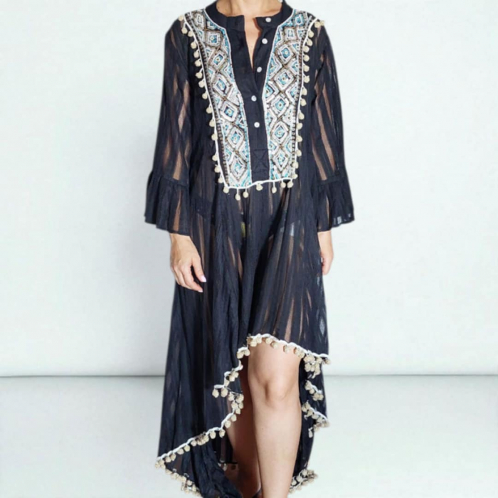 Rochie Asimetrica pe Fond Negru Transparenta cu Placa din Paiete la Decolteuu [1]