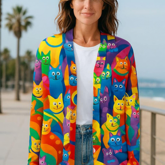 Blazer cu manaca lunga cu imprimeu pisici multe si colorate [2]