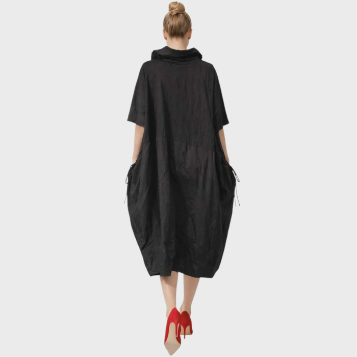 Rochie neagra din bumbac cu decolteu inalt pentru marime mare [4]