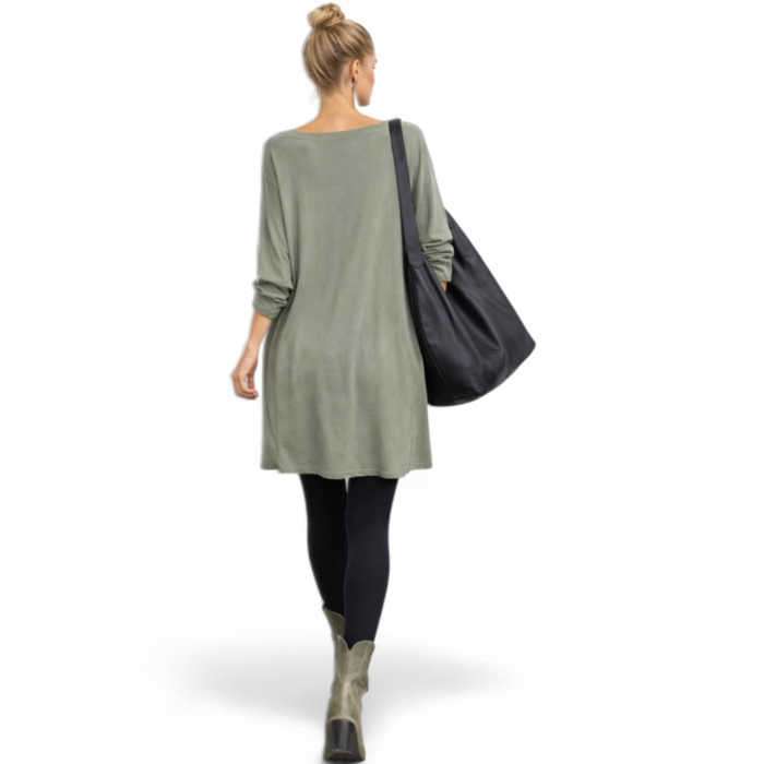 Rochie din bumbac pentru colanti verde kaki cu buzunare [2]