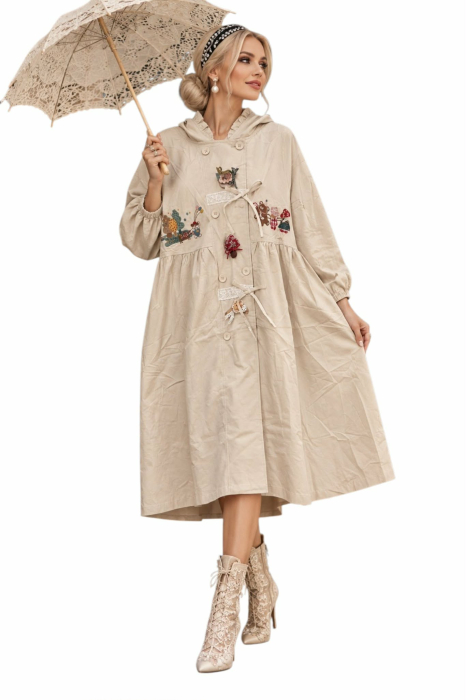 Cardigan inspiratie vintage cu gluga si aplicatii textile [3]