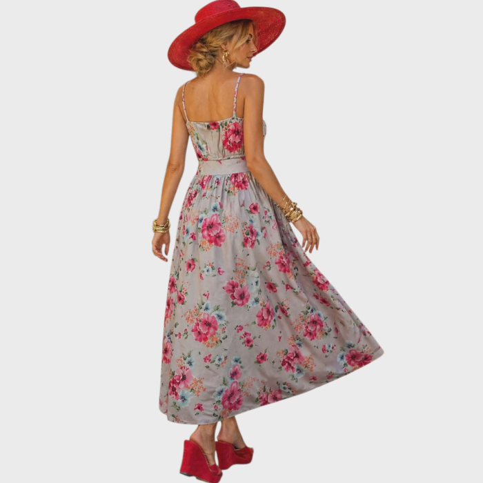 Rochie din bumbac cu bretele reglabile si imprimeu floral [3]