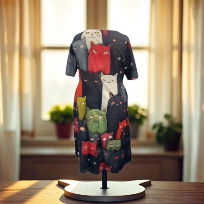 Rochie croi larg cu imprimeu pisici colorate [2]