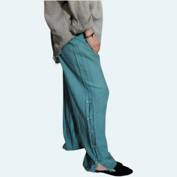 Pantaloni din In cu Modele in Parti si Banda Elastica in Talie [4]