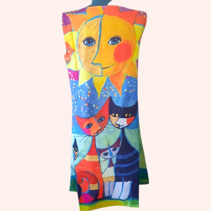 Rochie Mini Fara Maneci cu Imprimeu Pisici Colorate [2]