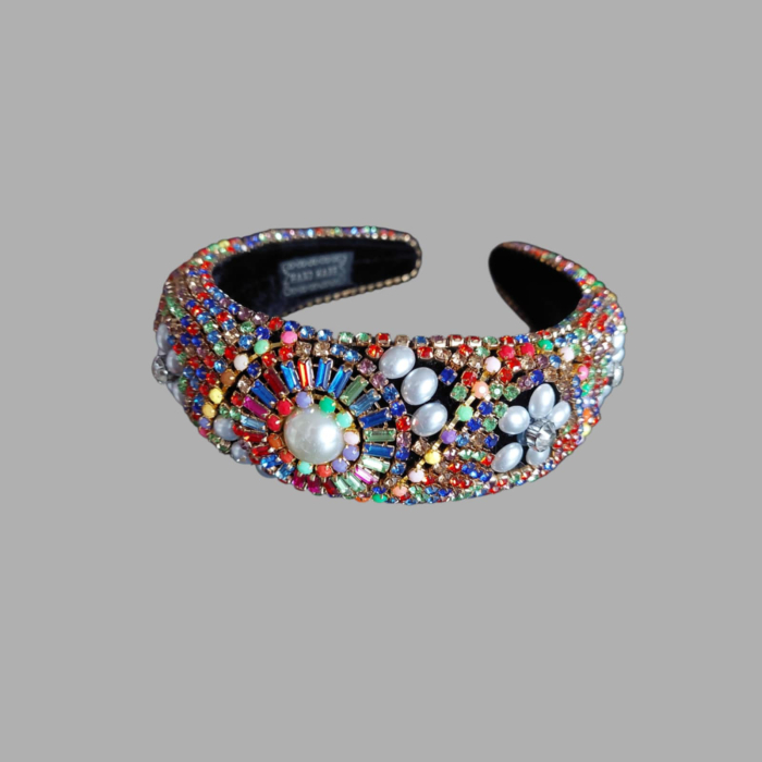 Bentita eleganta pe suport dur cu perle,  pietre, cristale colorate [1]