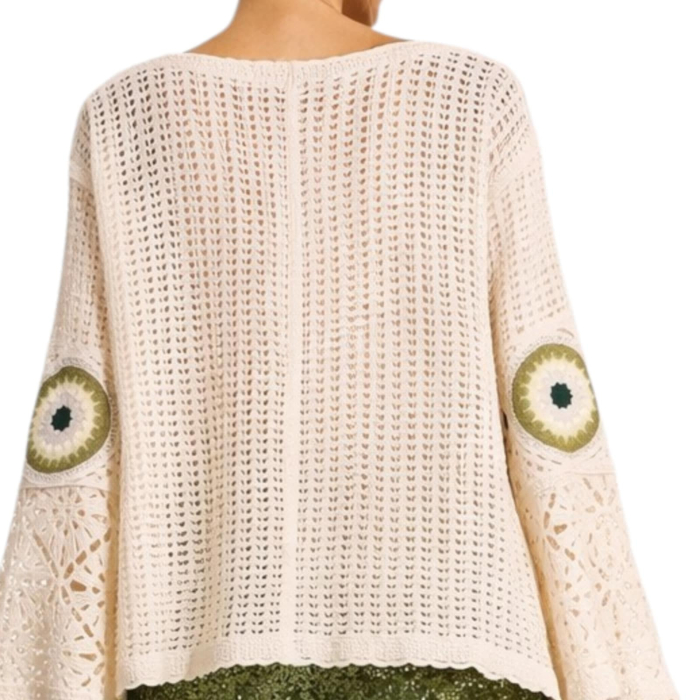 Bluza crosetata boho chic cu cercuri verzi si maneci clopot [2]