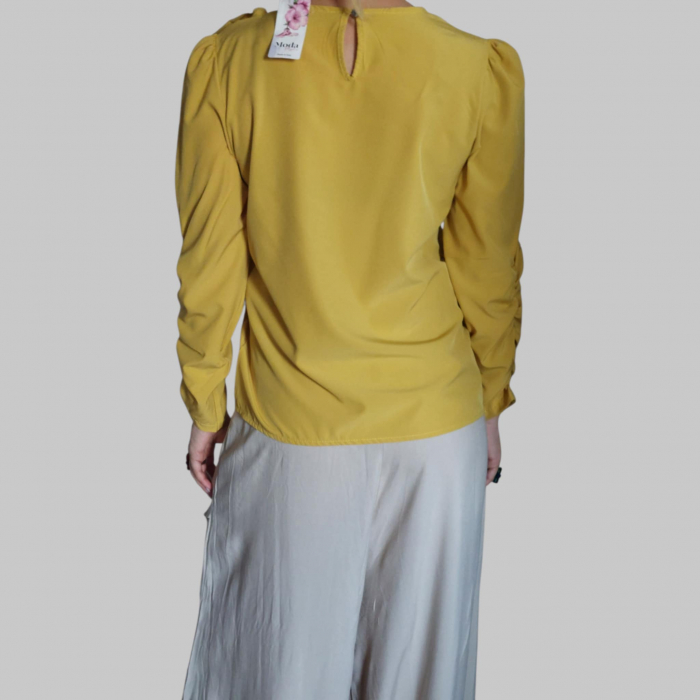 Bluza Galben Mustarcu Funda pe Umar si Maneci Stranse [2]