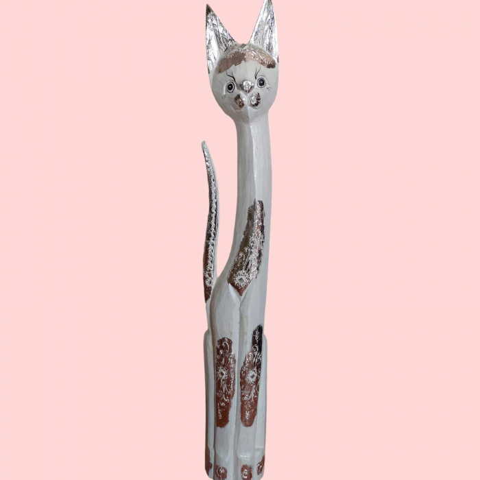 statueta pisica spectaculoasa din lemn scluptata si pictata manual [2]
