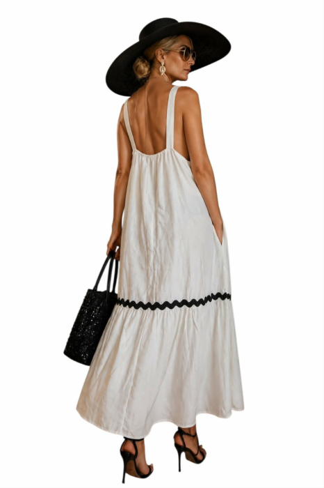 Rochie din bumbac croi larg si aplicatii flori negre [2]