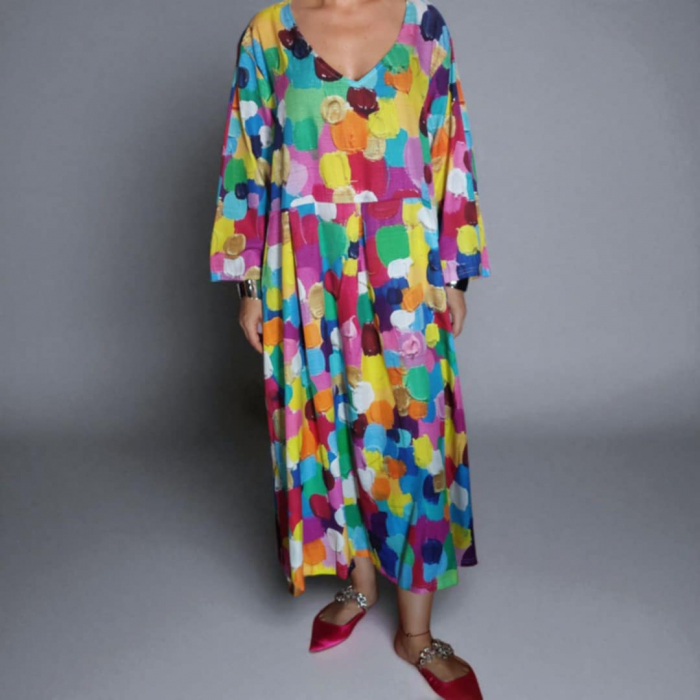 Rochie Tip Baby Doll cu Imprimeu Colorat si Buzunare [4]