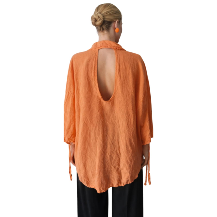 Camasa din in portocalie cu decupaj pe partea din spate [2]