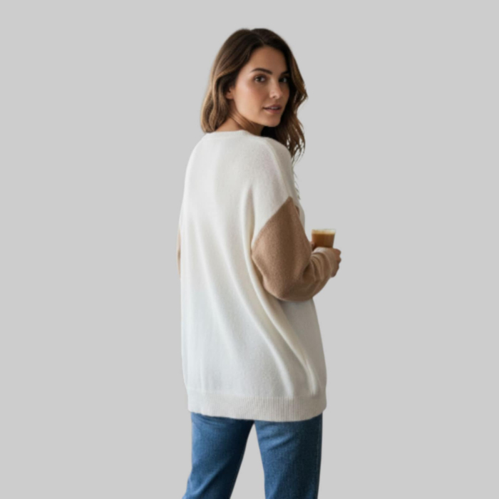 Pulever tricotat in doua culori cu decolteu adanc [2]