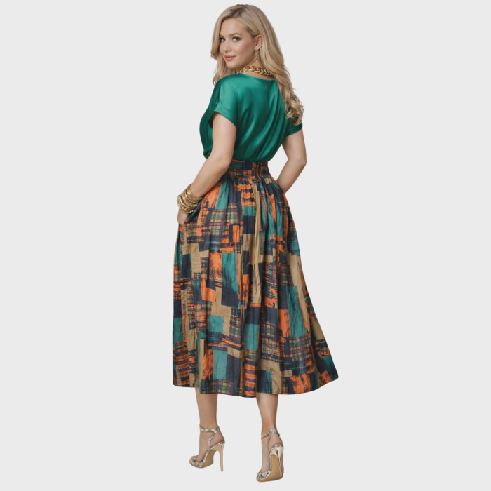 Fusta dama din vascoza cu imprimeu artistic si banda elastica in talie [2]