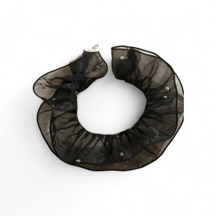 Guler negru elegant din tulle cu perle albe [2]