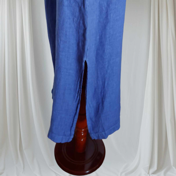 Rochie de Vara din In Bleumarin cu Broderie la Decolteu si Maneca [5]