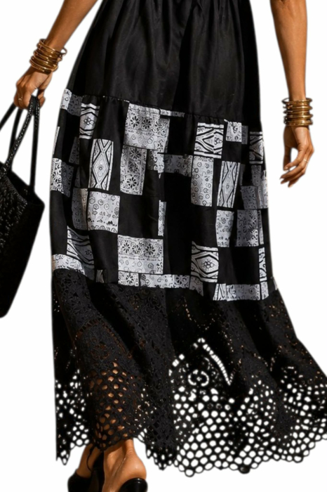 Rochie lejera neagra din bumbac cu dantela brodata tip macrame neagra [3]