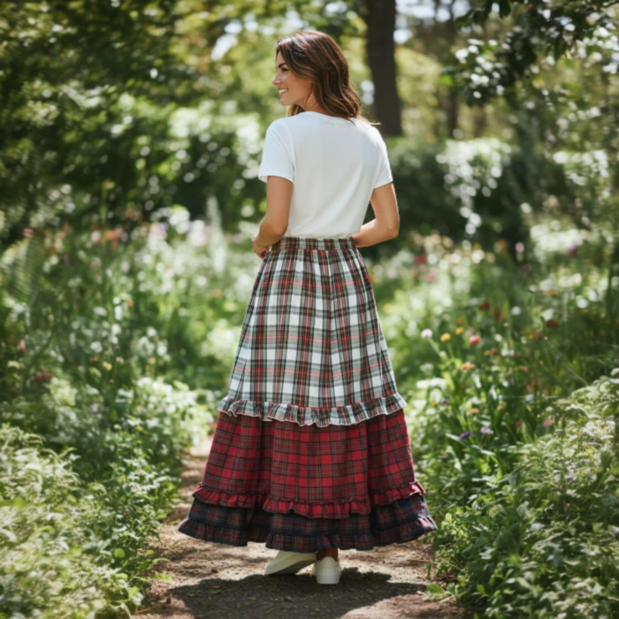 Fusta Lunga cu Imprimeu in carouri si Volane la Poale [2]