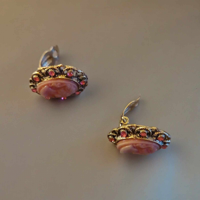 cercei clips in forma ovala cu camee si marcasite [2]