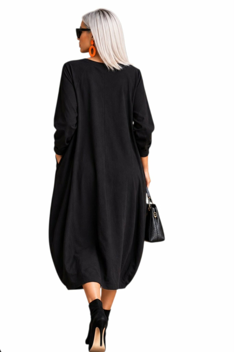 Rochie din bumbac usor balon cu pense si aplicatie florala [2]
