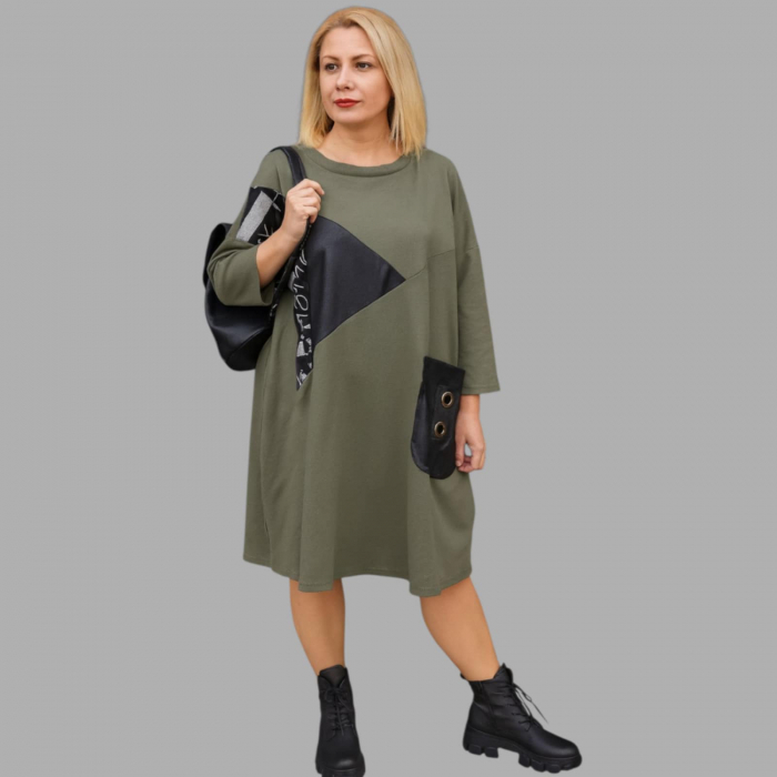 Rochie din Bumbac si Scai Croi Larg cu Buzunar Supradimensionat [1]