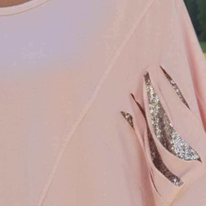 Bluza asimetrica din bumbac cu taieturi decorative si paiete [2]