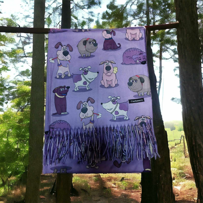 esarfa cu desene din casmir cu desene rase de catei [2]