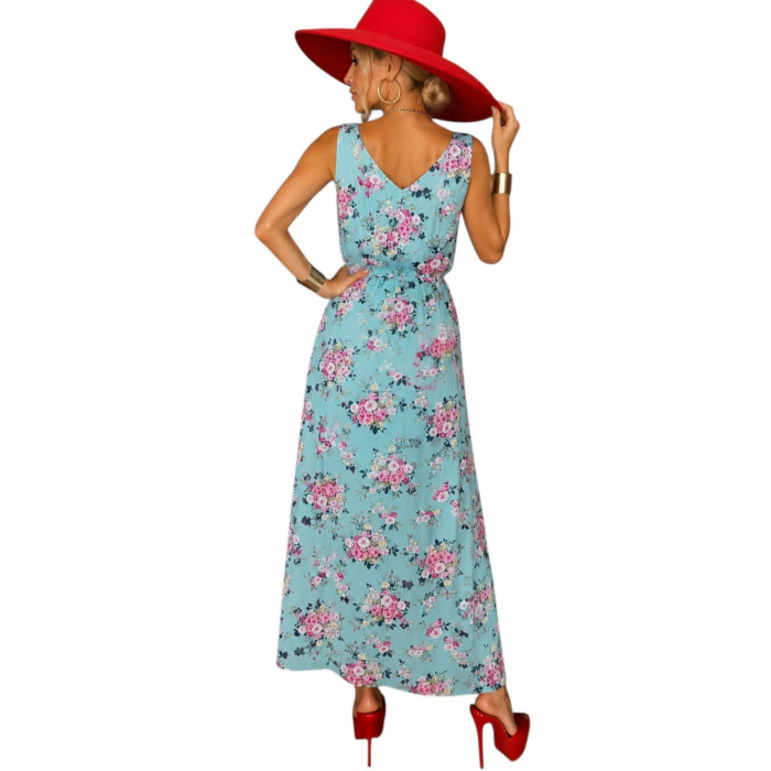 Rochie lunga  de vara din voal cu imprimeu floral  si elastic in talie [2]