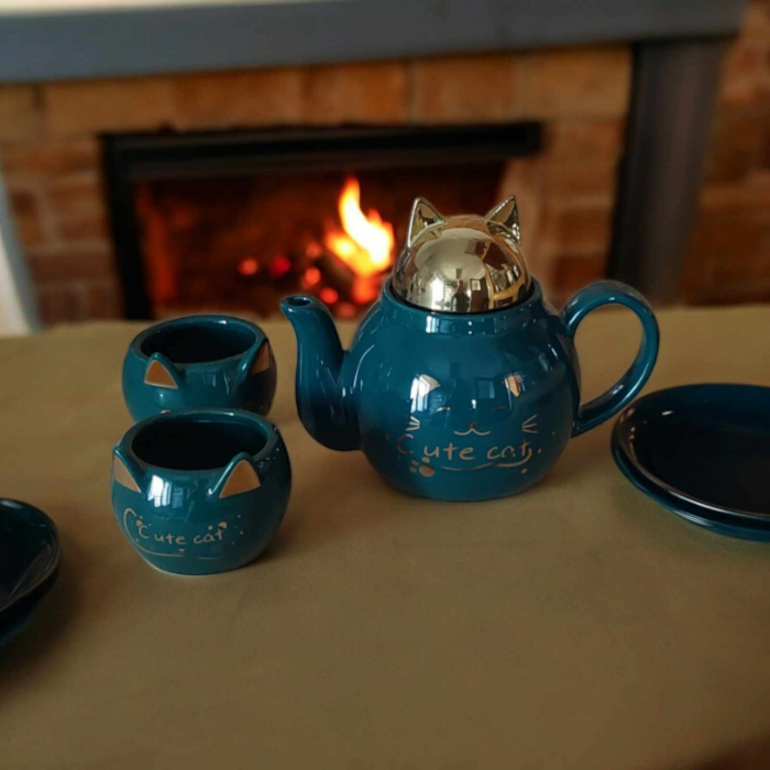 set cu doua canute ceai cafea din ceramica in forma de pisicia [3]