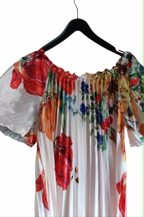 Rochie lunga plisata cu imprimeu floral si elastic la decolteu [3]