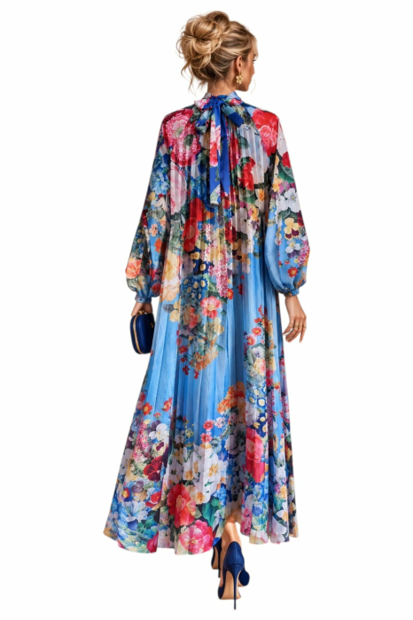 Rochie lunga plisata din satin cu imprimeu floral [2]