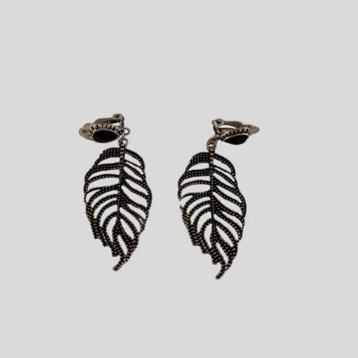 Cercei clips statement tip frunza din metal argintiu [2]
