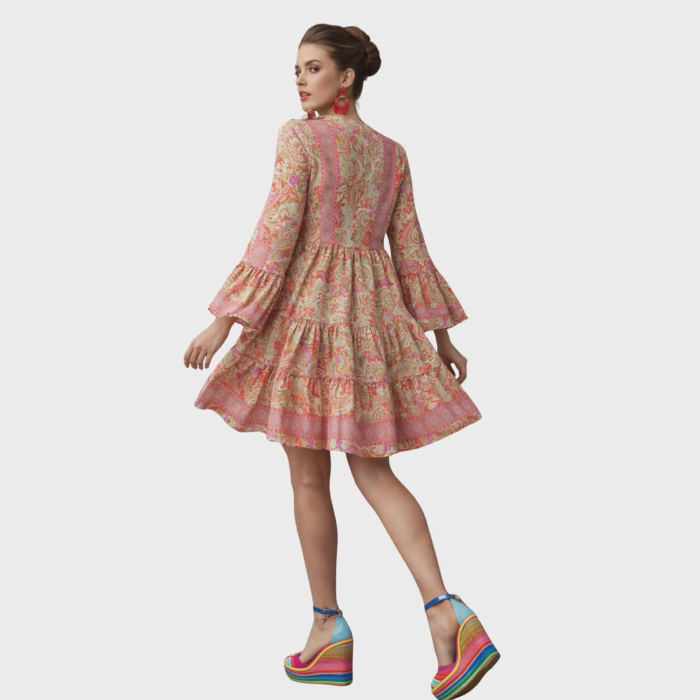 Rochie mini din matase indiana si volane [3]