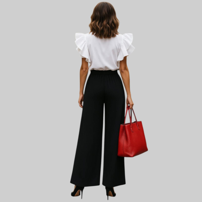Pantaloni negri din matase si  vascoza  croi larg cu elastic in talie [3]