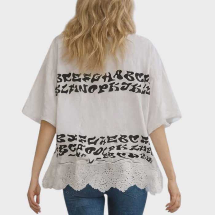 Bluza croi larg din bumbac cu insertii Minnie Mouse si aspect zdrenturos [4]