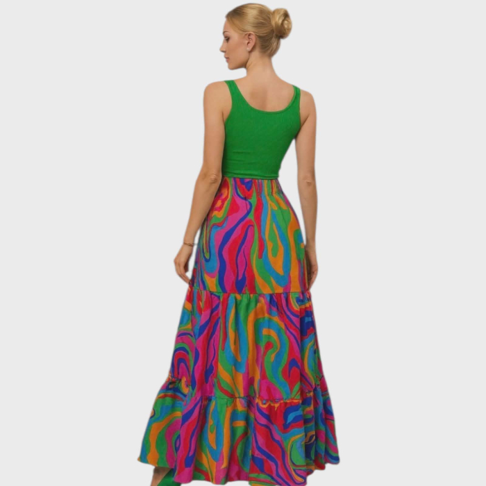 Fusta lunga multicolora cu volane si banda elastica in talie [3]