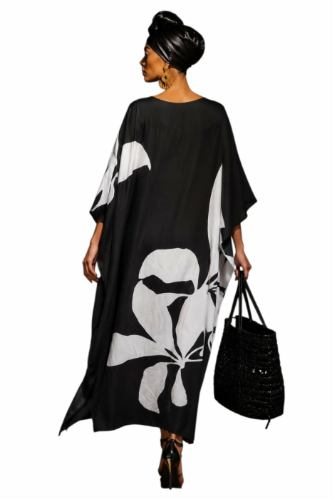 Kaftan dama din vascaoza cu imprimeu floral alb [2]