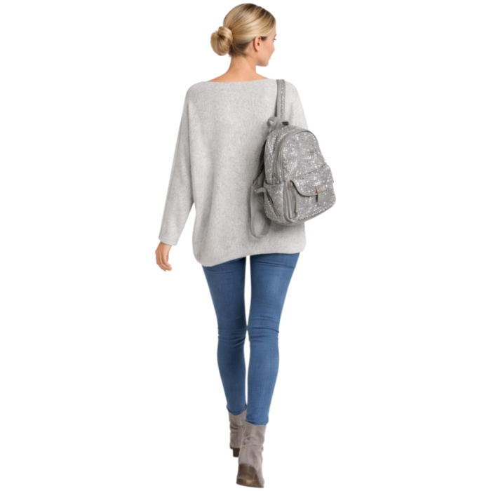 Pulover tricot tip fluture cu snur argintiu pe maneci si decolteu barcuta [3]