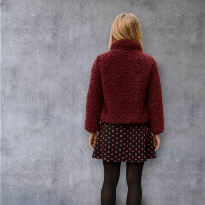 Jacheta scurta din material pufos visiniu cu maneci trei sferturi [2]