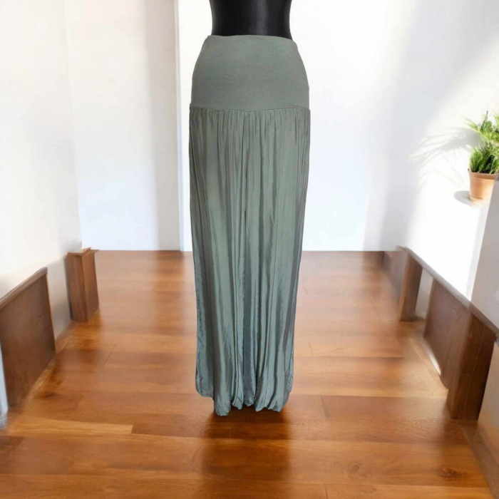 Pantaloni de Vara din Matase Croil Larg cu Banda in Talie [2]