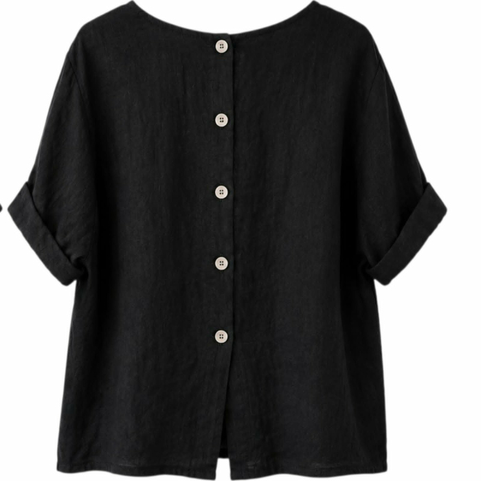 Bluza din in neagra cu nasturi pe partea din spate [3]