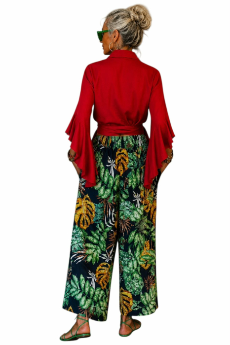 Pantaloni croi larg din bumbac cu imprimeu floral si buzunare [3]