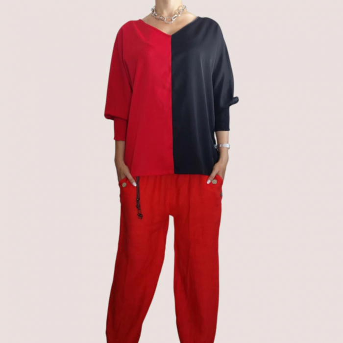 Bluza in doua culori rosu si negru cu anchior [1]