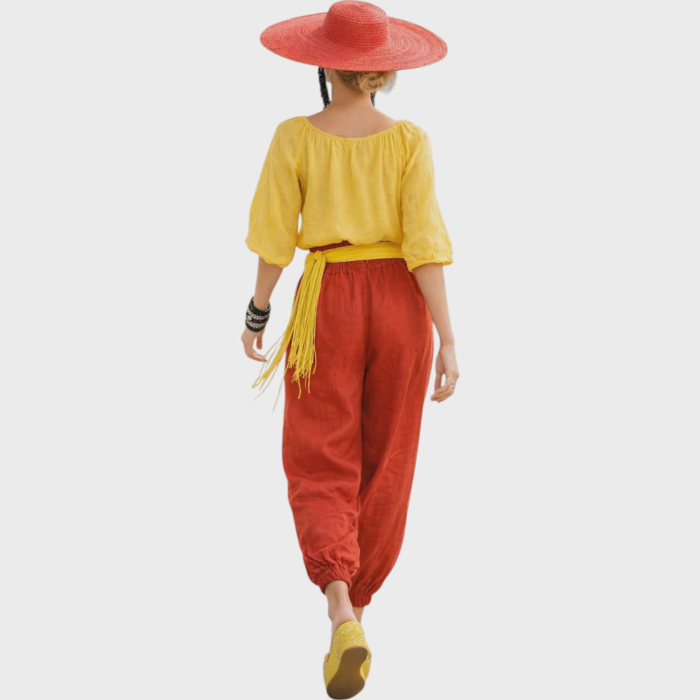 Pantaloni rosii din in tip salvari cu buzunare [3]