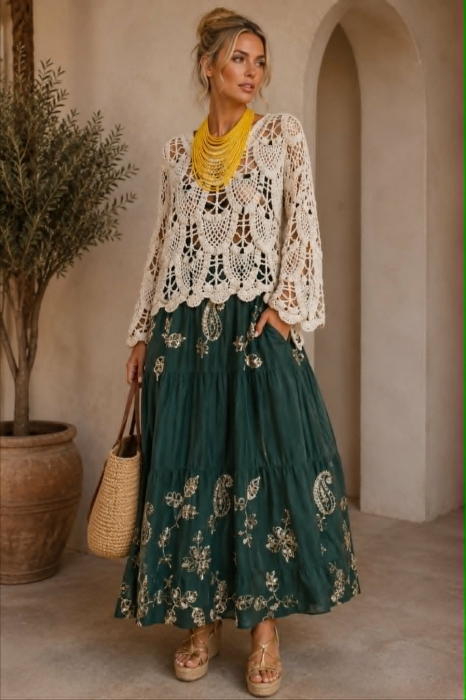Bluza crem crosetata cu aspect macrame  stil boho [4]